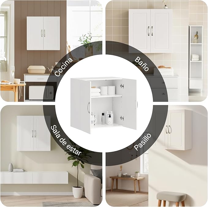 Haotian Wall Cabinet Laundry Room, Medicine Cabinet for Bathroom Kitchen Garage, Wall Storage Cabinet with Adjustable Shelf, White FRG231-W