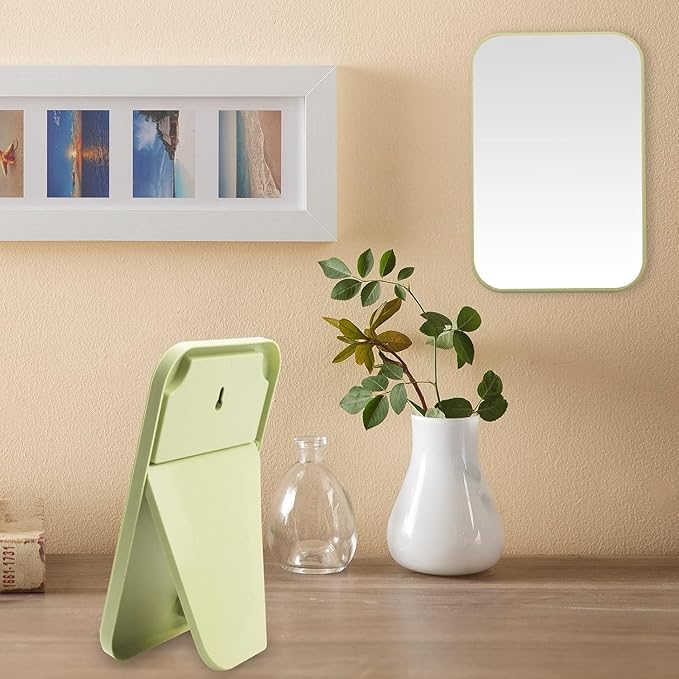 2-in-1 Desktop & Wall Hanging Makeup Mirror, 8-Inch Square, Green