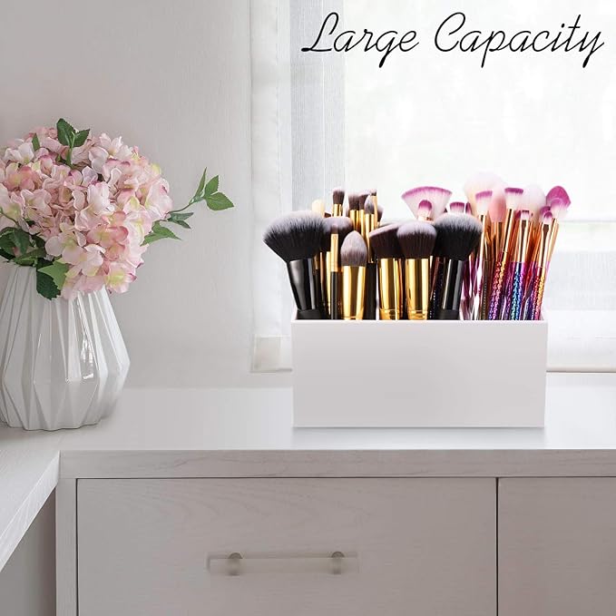 Tbestmax Makeup Brush Holder Organizer Cosmetic Brushes Container Storage 3 Slots - Great for Vanity (White)