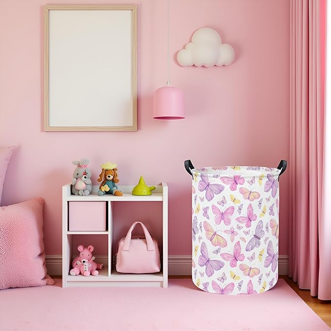 Baby Laundry Hamper kids laundry Basket Waterproof Storage Bin for Bedroom Toy Clothes Organizer Basket Woodland Animals Room D??cor(Pink Butterfly)