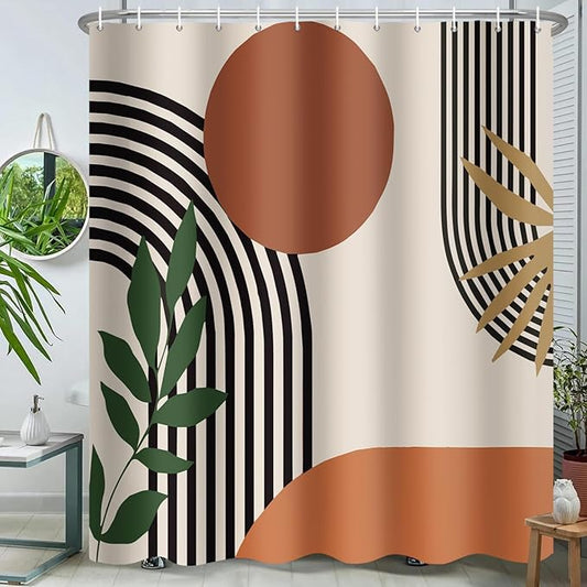 ChloropLastid Boho Shower Curtain for Bathroom Mid Century Modern Bohemian Abstract Geometric Fabric Waterproof Bathroom Shower Curtains Set 72x72 Inch