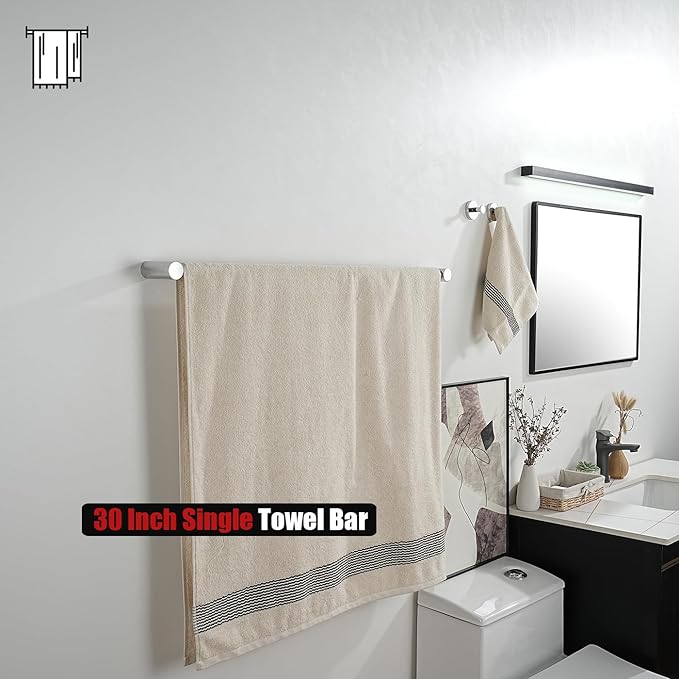 JQK Bath Towel Bar Chrome, 32.5 Inch 304 Stainless Steel Thicken 0.8mm 2 Pieces Towel Rack Bathroom Wall Mount, Useable Length 30 Inch, TB610L30-CH