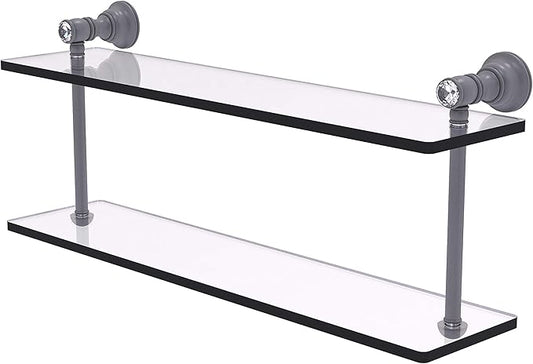 Allied Brass CC-2-22 Carolina Crystal Collection 22 Inch Two Tiered Glass Shelf, Matte Gray