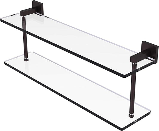 Allied Brass MT-2-22 Montero Collection 22 Inch Two Tiered Glass Shelf, Antique Bronze