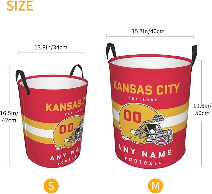 Custom Kansas City Laundry Hamper - Personalized Football Style Laundry Basket - Customized Name And Number - Dirty Clothes Hamper Waterproof Large Capacity Hamper for Bedroom Bathroom Living Room