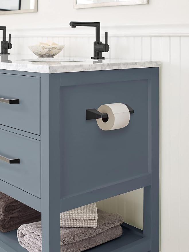 Amerock BH36001MB | Matte Black Pivoting Double Post Toilet Paper Holder | 9-5/16 in. (237 mm) Toilet Tissue Holder | Blackrock | Bath Tissue Holder | Bathroom Hardware | Bath Accessories