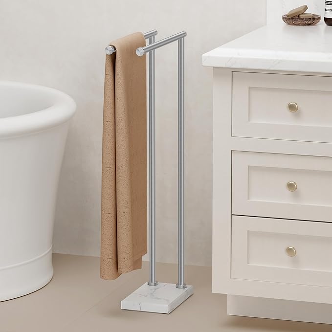 KES Free Standing Towel Racks for Bathroom, 2-Tier Towel Stand for Bathroom Floor with Weighted Natural Marble Base 3X Thicker, 18/8 Stainless Steel, Brushed Finish, BTH235-2