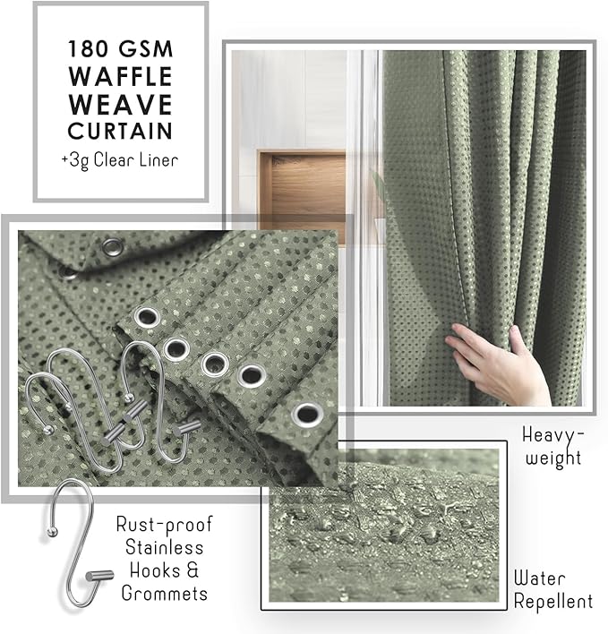 Clara Clark Bathroom Accessories Set - Bathroom Set, Bathroom Sets with Shower Curtain and Rugs, Shower Curtain Set with Trah Can - Light Sage Green - 22PC