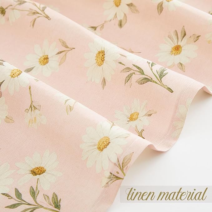 Boao Floral Shower Curtain Linen Farmhouse Cottagecore Spring Shower Curtain Boho Rustic Wildflowers Water Repellent for Bathroom Farmhouse 72" W x 72" L(Daisy Flower)