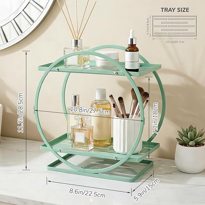 BO2706 2 Tier Bathroom Organizer, Perfume Organizer for Dresser, Green