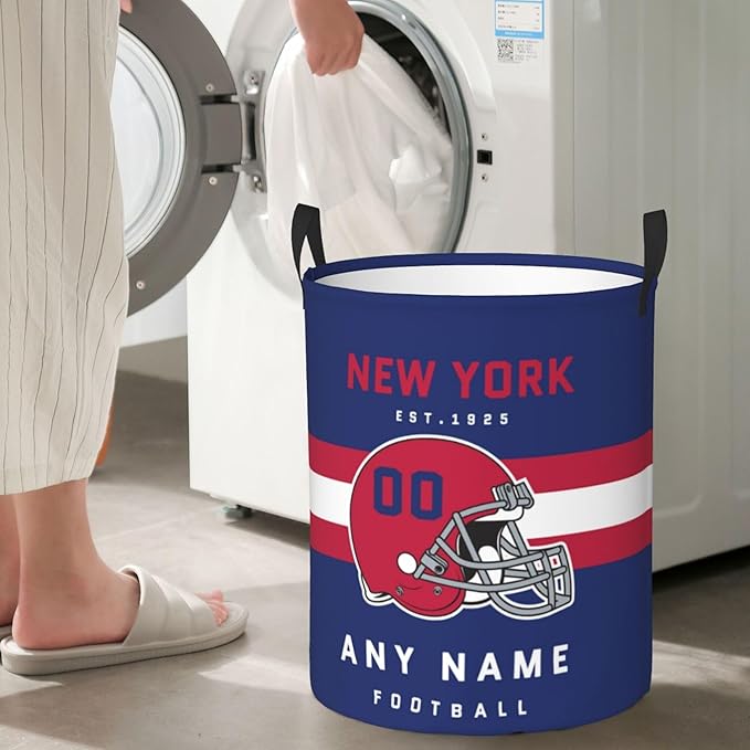 Custom New York Laundry Hamper - Personalized Football Style Laundry Basket - Customized Name And Number - Dirty Clothes Hamper Waterproof Large Capacity Hamper for Bedroom Bathroom Living Room