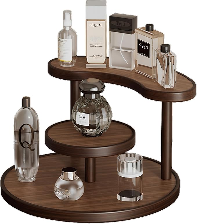 GDQ Wooden Display Organizer Stand,Perfume Organizer, Brown Bamboo Vanity Organizer Display Storage for Cosmetics, Perfume, Plants, Tea Set, Open Design for Entryway/Living Room/Bathroom/Bedroom