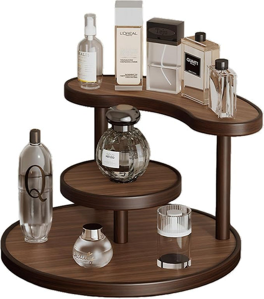 GDQ Wooden Display Organizer Stand,Perfume Organizer, Brown Bamboo Vanity Organizer Display Storage for Cosmetics, Perfume, Plants, Tea Set, Open Design for Entryway/Living Room/Bathroom/Bedroom