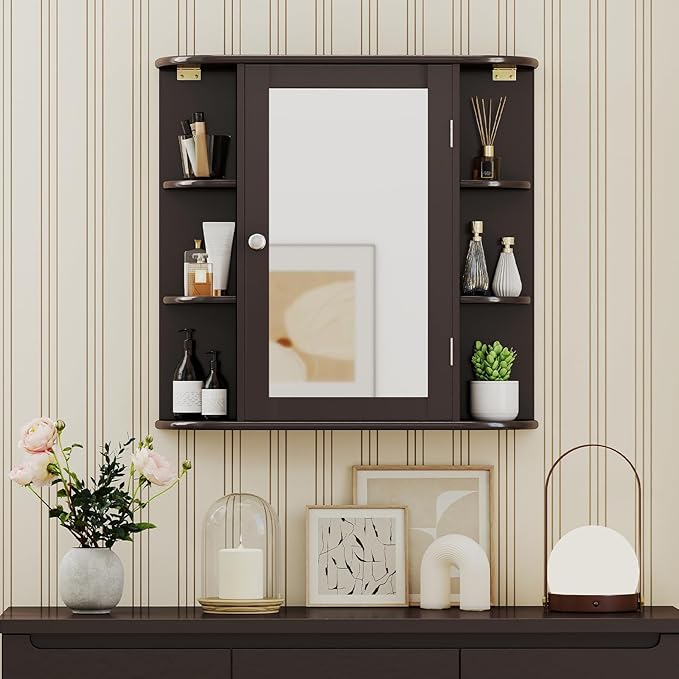 Giantex Bathroom Medicine Cabinet, Wall Mounted Bathroom Mirror Cabinet with Mirrored Door & 4 Interior Shelves, 6 Open Shelves, Mounting Hardware, Space-Saving Storage Cabinet, White