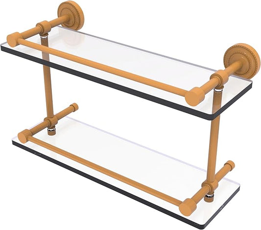 Allied Brass DT-2/16-GAL-GLY Dottingham 16 Inch Double Glass Shelf with Gallery Rail, Golden Yellow