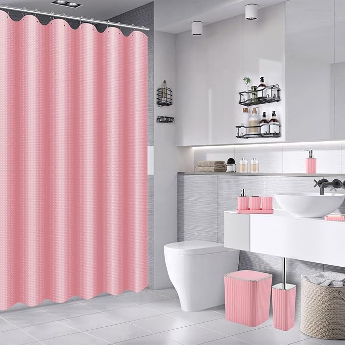 XLHOMO 28PC Bathroom Set - Gorgeous Pink Bathroom Set, Bathroom Accessory Set, Pink Shower Curtain Set with 5PC Shower Caddies