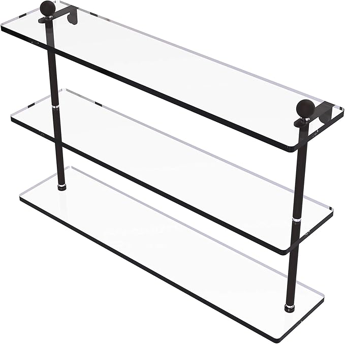Allied Brass PR-5/22-ORB 22 Inch Triple Tiered Glass Shelf, Oil Rubbed Bronze