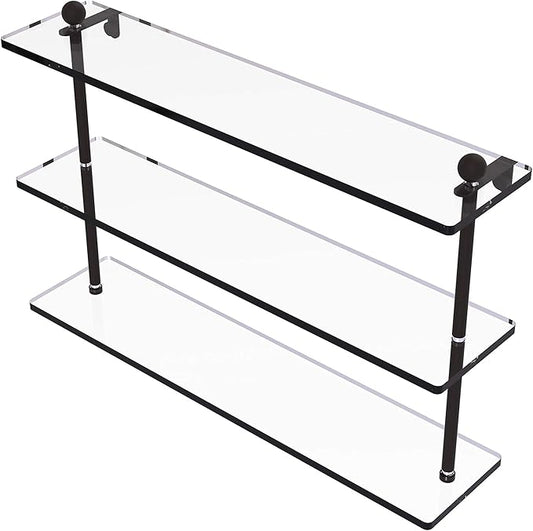 Allied Brass PR-5/22-ORB 22 Inch Triple Tiered Glass Shelf, Oil Rubbed Bronze