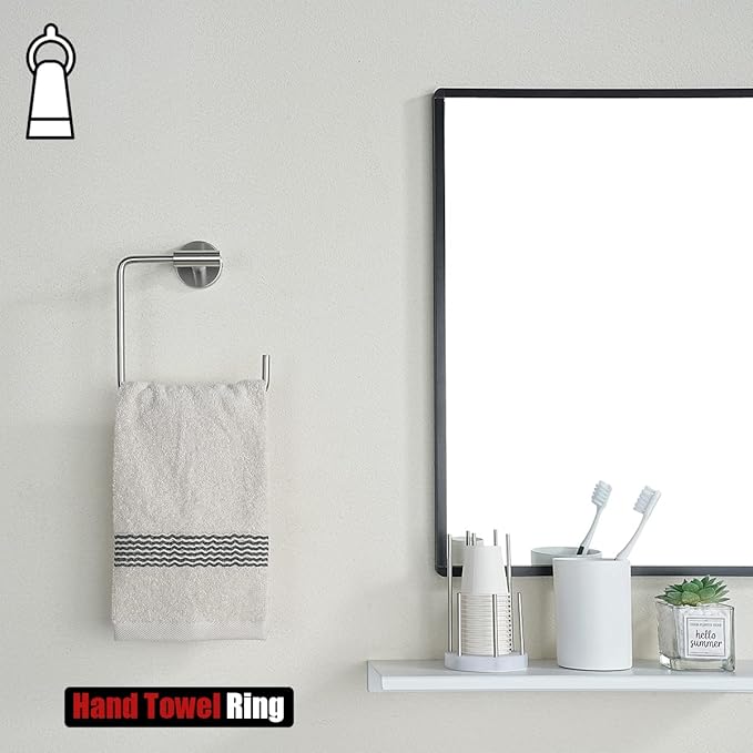 JQK Towel Ring, Stainless Steel Square Ring Towel Holder for Bathroom, 6 Inch Brushed Finished Wall Mount, TR140-BN