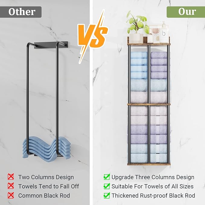 Large Capacity Three-Layer Towel Racks for Bathroom Wall Mounted, Updated 3 Bar Towel Holder for Bath Wall, Bath Towel Rack for Bathroom Wall, Metal Small Bathrooms Towel Storage Rack, Rustic