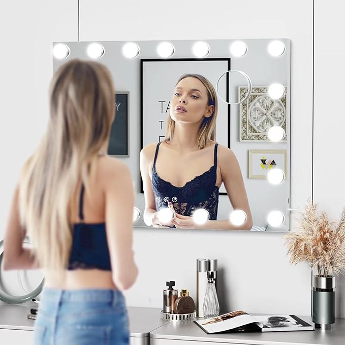 Gvnkvn Vanity Mirror with Lights, 22.8WX18.2L Tabletop Hollyhood Makeup Mirror with USB & Type-C Charing, Hollywood Lighted Mirror with 20 LED Bulbs,Touch Control,Metal Frame,Gold