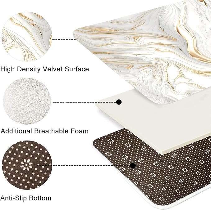 Nkzply 4 Pcs White Marble Shower Curtain Set Gold Bathroom Sets with Shower Curtain and Rugs Modern Abstract Bathroom Decor Accessories Bathroom Rugs Toilet Lid Cover with Hooks