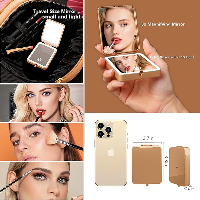 Aunt Gifts from Niece Nephew: Personalized 3X Magnifying Compact Mirror for Auntie - Custom LED Travel Makeup Mirror, Christmas Stocking Stuffers, Secret Santa, Birthday Gift for Women