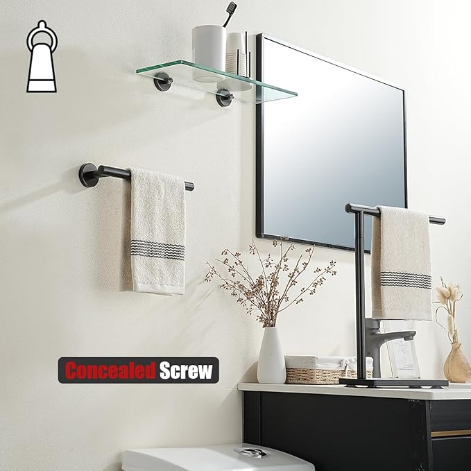 JQK Hand Towel Holder Towel Ring Oil Rubbed Bronze, 10 Inch Thicken 0.8mm 304 Stainless Steel Bathroom Hand Towel Bar, 9 Inch Useable Length Wall Mount Towel Rack Hanger, ORB, THH110L9-ORB