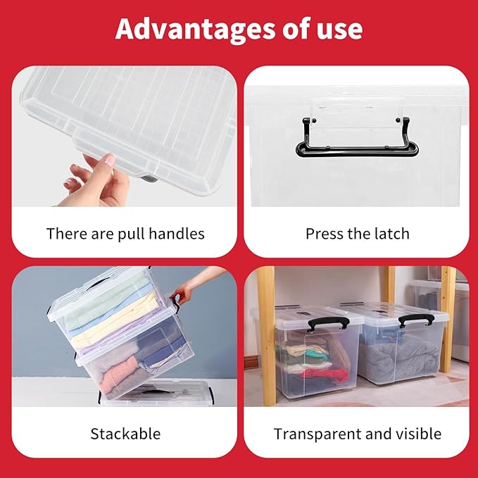 90 Quart 4-Pack Heavy-Duty Stackable Clear Storage Bins with Lids - Premium Clear Plastic Organizing Containers for Home, Office, Closet & Bathroom BPA-Free, Secure Latches and Pull Handles