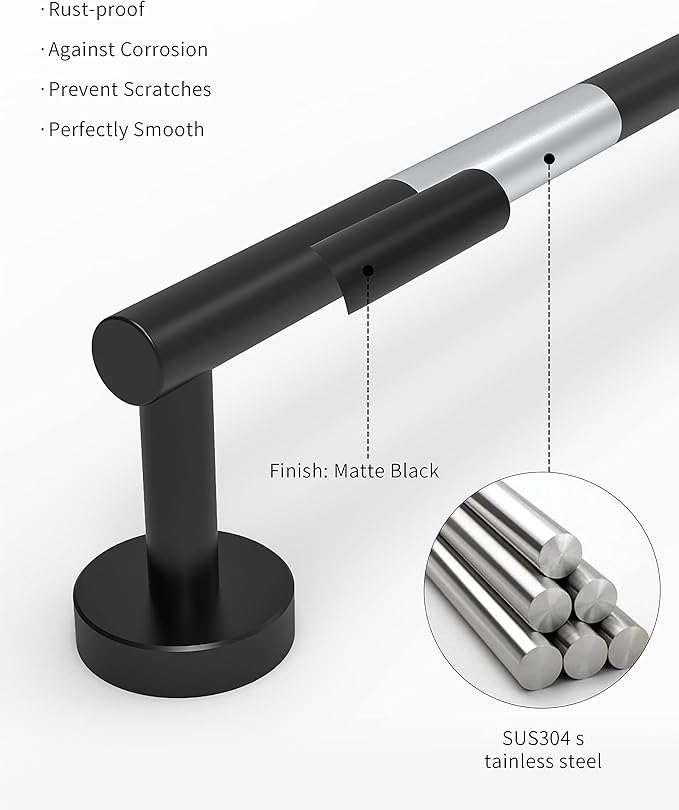 RARXTR Towe Bar for Bathroom Kitchen Hand Towel Holder Dish Cloths Hanger SUS304 Stainless Steel RUSTPROOF Wall Mount (Matte Black 18-inch Center to Center)