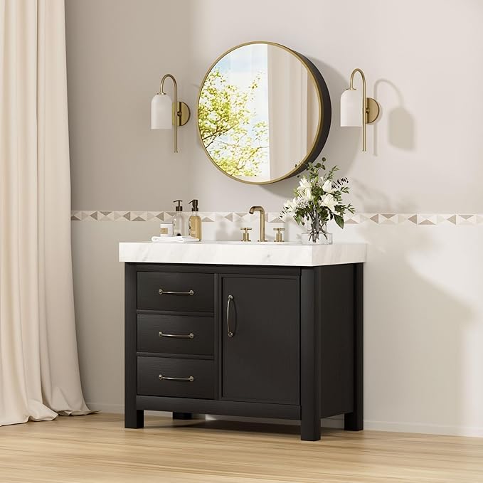 24 x 24 Inch Round Medicine Cabinet Mirror Gold,Circular Bathroom Mirror with Storage Wall Mounted,Metal Framed Medicine Cabinets with Tempered Glass Adjustable Shelves for Bathroom Vanity