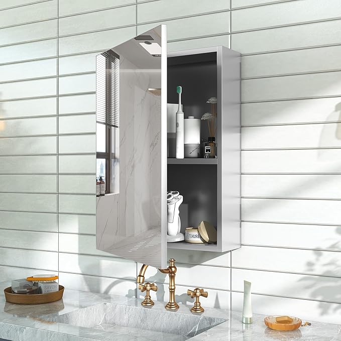 26x20 Inch Bathroom Medicine Cabinet with Mirror, Pre-Assembled Bathroom Medicine Cabinets, Surface/Recessed Wall Mounted Farmhouse Large Medicine Cabinet, Sliver