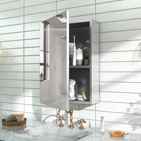 26x20 Inch Bathroom Medicine Cabinet with Mirror, Pre-Assembled Bathroom Medicine Cabinets, Surface/Recessed Wall Mounted Farmhouse Large Medicine Cabinet, Sliver