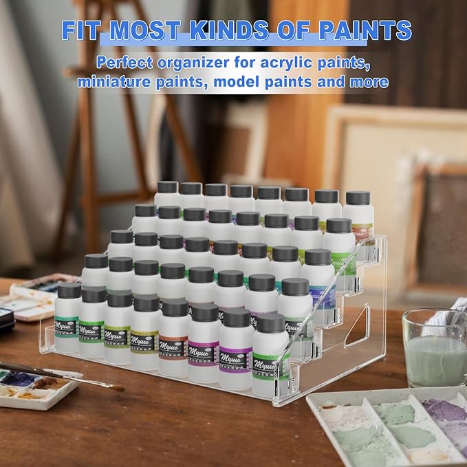 5 Layers Acrylic Paint Organizer, Painting Bottle Holder, Miniature Paint Holder, Craft Hobby Rack Shelf, Snap-on Design Easy Assembly Storage Rack for Citadel, Apple Barrel, Folkart -2oz Craft Paints