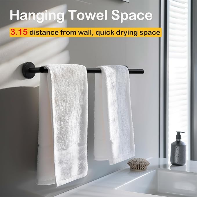 Bath Towel Bar, 20 Inch Towel Racks for Bathroom Wall Mounted, Heavy Duty Bathroom Towel Holder Organizer, Stainless Steel Modern Home Decor Towel Rod, Matte Black