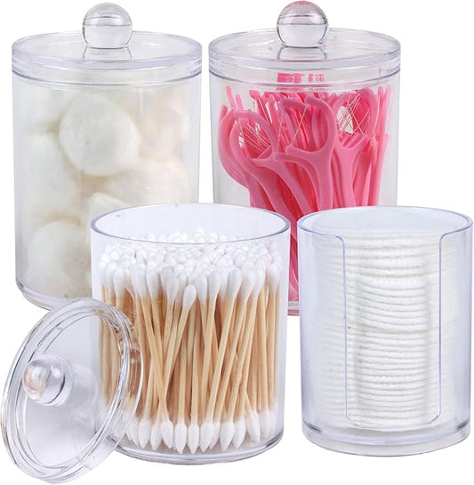 4 Pack Acrylic Qtip Holder Dispenser,Canisters Apothecary Jar Set, Bathroom Organizers and Storage,10 oz with 1Gap