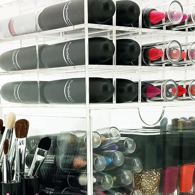 OnDisplay 360° Rotating Acrylic Makeup Organizer – Clear Cosmetic Storage Display for Lipsticks, Brushes, and Beauty Essentials – Model LIP30 by VANDUE