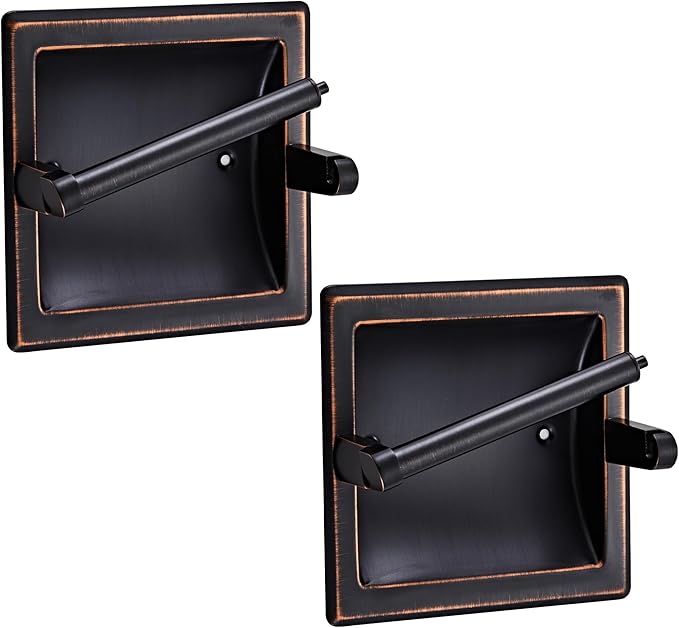 Toilet Paper Holder 2 Pack, Recessed Pivoting Toilet Paper Holder Wall Mount Stainless Steel for Large Rolls in Bathroom (Oil Rubbed Bronze)