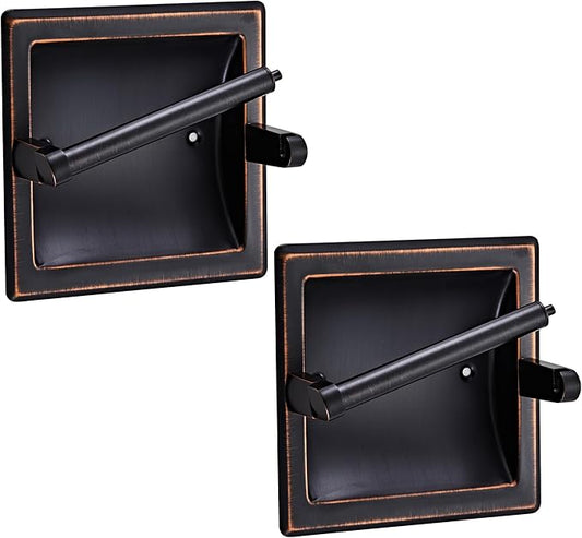 Toilet Paper Holder 2 Pack, Recessed Pivoting Toilet Paper Holder Wall Mount Stainless Steel for Large Rolls in Bathroom (Oil Rubbed Bronze)