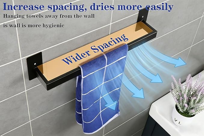 Bathroom Towel Bar Self Adhesive, No Drilling Towel Rack Easy to Install, Hand Towel Holder Made of Premium Stainless Steel Sticky on Hand Towel Hanger for Kitchen, Toilet.(24IN, Black)
