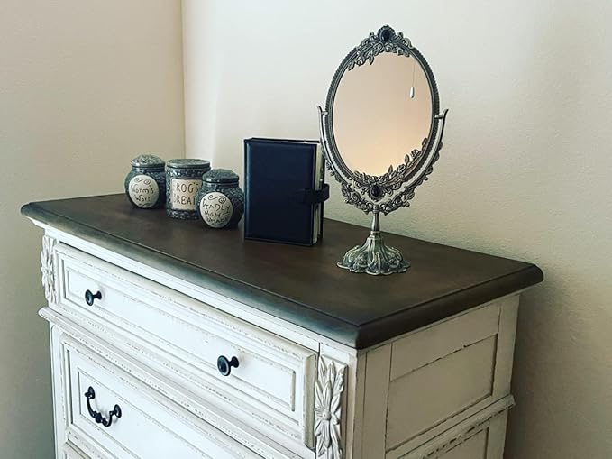 Feyarl 15 inch Vintage Makeup Mirror Floral Tabletop Oval Vanity Mirror with Stand Dressing Room Swivel Double Sided Elegant Decorative Mirror Embossed Frame