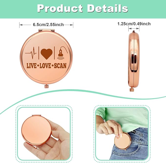 Sonographer Appreciation Gift Radiologist Gifts for Women Compact Makeup Mirror for Sonography Tech Sonographer Present Folding Makeup Mirror for Ultrasound Tech Birthday Retirement Present