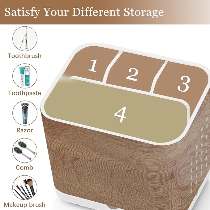 PARKMANI Toothbrush Holders for Bathrooms, Kids Electric Toothbrush and Toothpaste Holder, Toothbrush Caddy Organizer, 4 Slots Tooth Brushing Stand for Bathroom Organizer Countertop (Wood Grain)