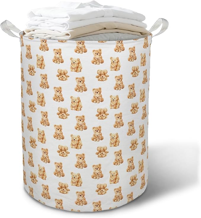 Bear Nursery Kids Laundry Basket Hamper, Cute Brown Little Bears Foldable Clothes Toys Books Storage Box Bins Baskets Organizer for Nursery Kids Room Bedroom Playroom
