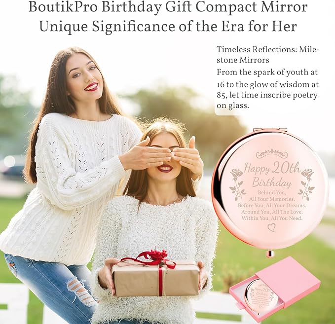 Birthday Gifts for Women Makeup Mirror 10th-85th Birthday Gifts for Sister Mom BFF Daughter Grandma Granddaughter - Milestone Birthday Presents 2-in-1 Compact Mirror (20th Birthday)