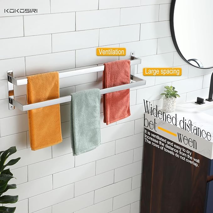 KOKOSIRI Towel Bars Bath Towel Holders 32 Inches Chrome Bathroom 2-Tiers Ladder Towel Rails Wall Mounted Towels Shelves Rack Polished Stainless Steel, B5008CH-L32