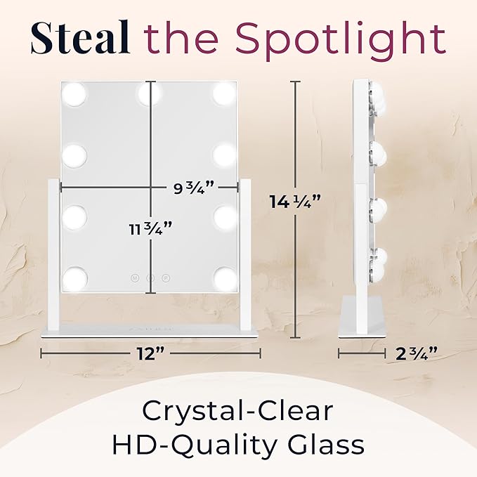 Zadro Hollywood Lighted Vanity Mirror with 9 LED Bulbs, 3 Color Light Settings, 360° Rotation Makeup Mirror Head (14" H x 12" W | 1X | Chocolate)