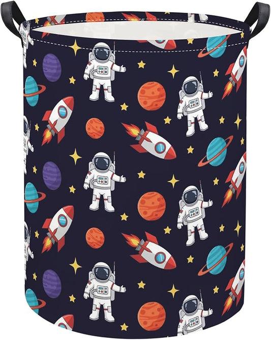 Baby Laundry Basket Kids Hamper Toy Storage Bin for Boys Room Decor Baby Nursery Hamper Gift Baskets for Bedroom Bathroom(Blue Astronaut)