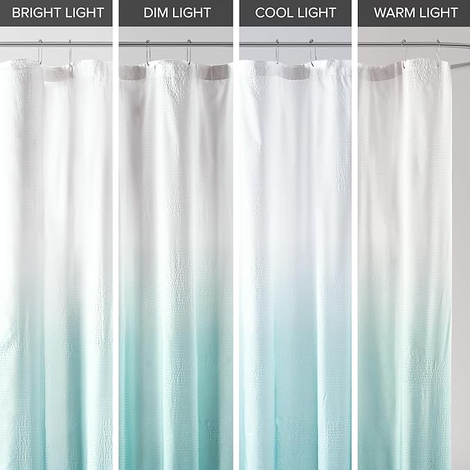 Madison Park Ara Shower Curtain, Seersucker Design Ombre Print, Modern Bathroom Decor, Machine Washable, Fabric Privacy Screen, 72x72, Aqua