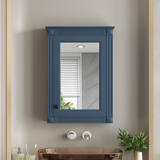 Merax Bathroom Medicine Cabinet with Mirror Door & Adjustable Shelves, 20" x 28" Wall Mounted Bathroom Storage Cabinet with Mirror, Over the Toilet